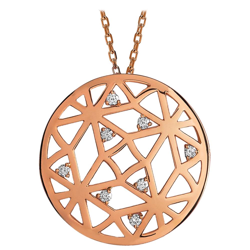 Monseo Diamond Rose Gold Circle Pendant Necklace For Sale
