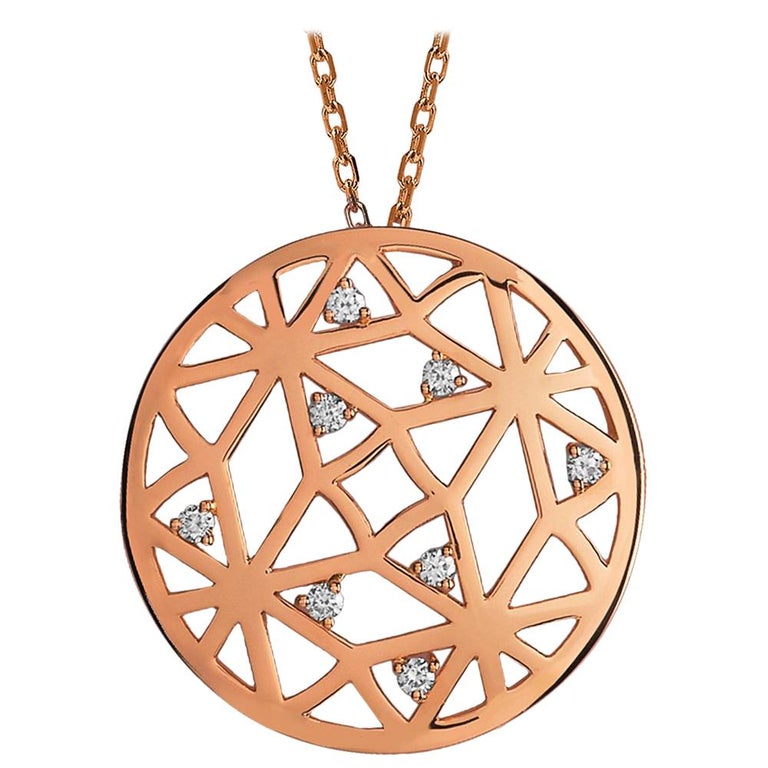 Monseo Diamond Rose Gold Circle Pendant Necklace For Sale at 1stDibs