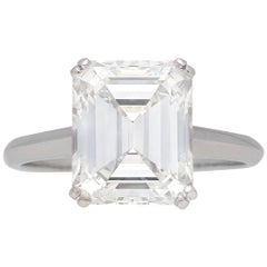 Retro Emerald-Cut Diamond Solitaire Diamond Ring, circa 1950