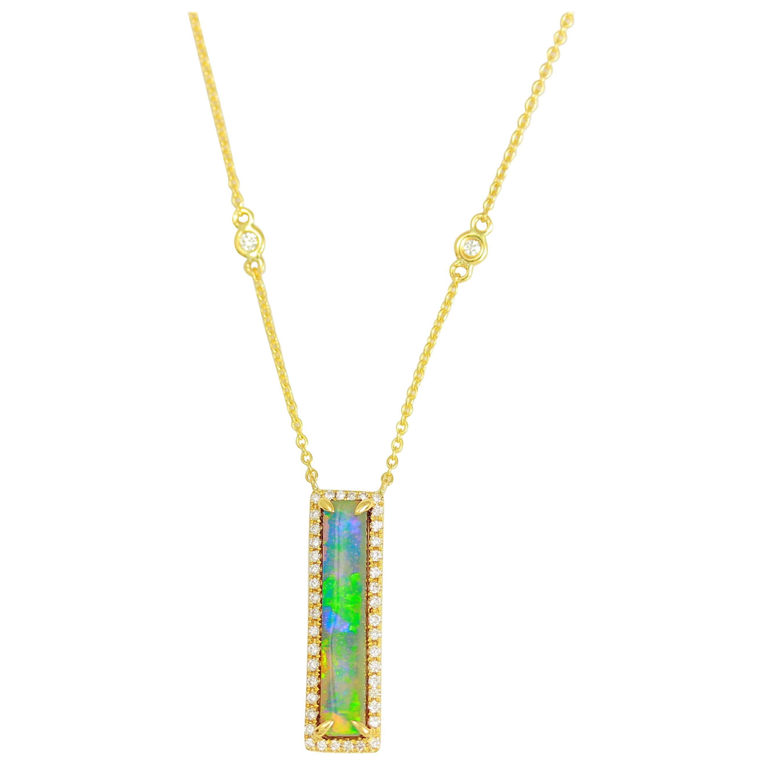 Frederic Sage 2.60 Carat Australian Opal Diamond Pendant Chain Necklace