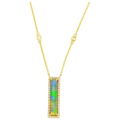 Frederic Sage 2.60 Carat Australian Opal Diamond Pendant Chain Necklace