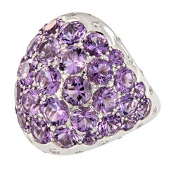 Bague cocktail dôme en or 18 carats avec améthyste et diamants