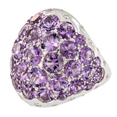 Amethyst Diamond 18 Karat Gold Dome Cocktail Ring