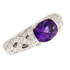 Anillo Amatista Diamante Oro Blanco 18 Kilates