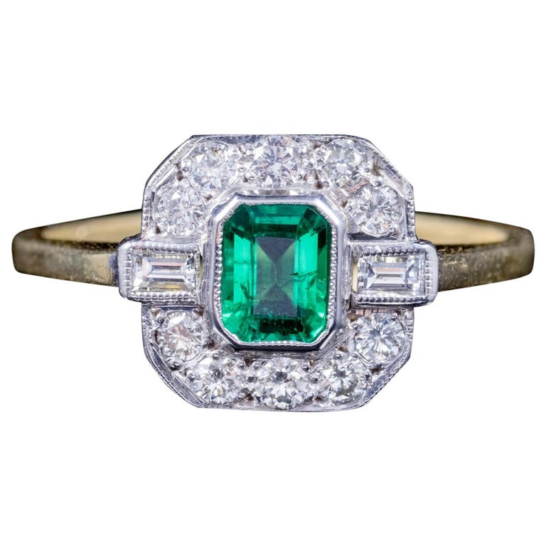 Emerald Diamond, 18 Carat Gold Engagement Ring at 1stDibs
