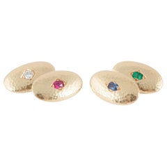 Antique Emerald Sapphire Ruby 18 Karat Gold Cufflinks