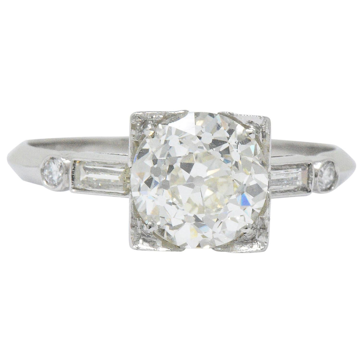 Retro 2.34 Carats Old European Diamond Platinum Engagement Ring GIA 