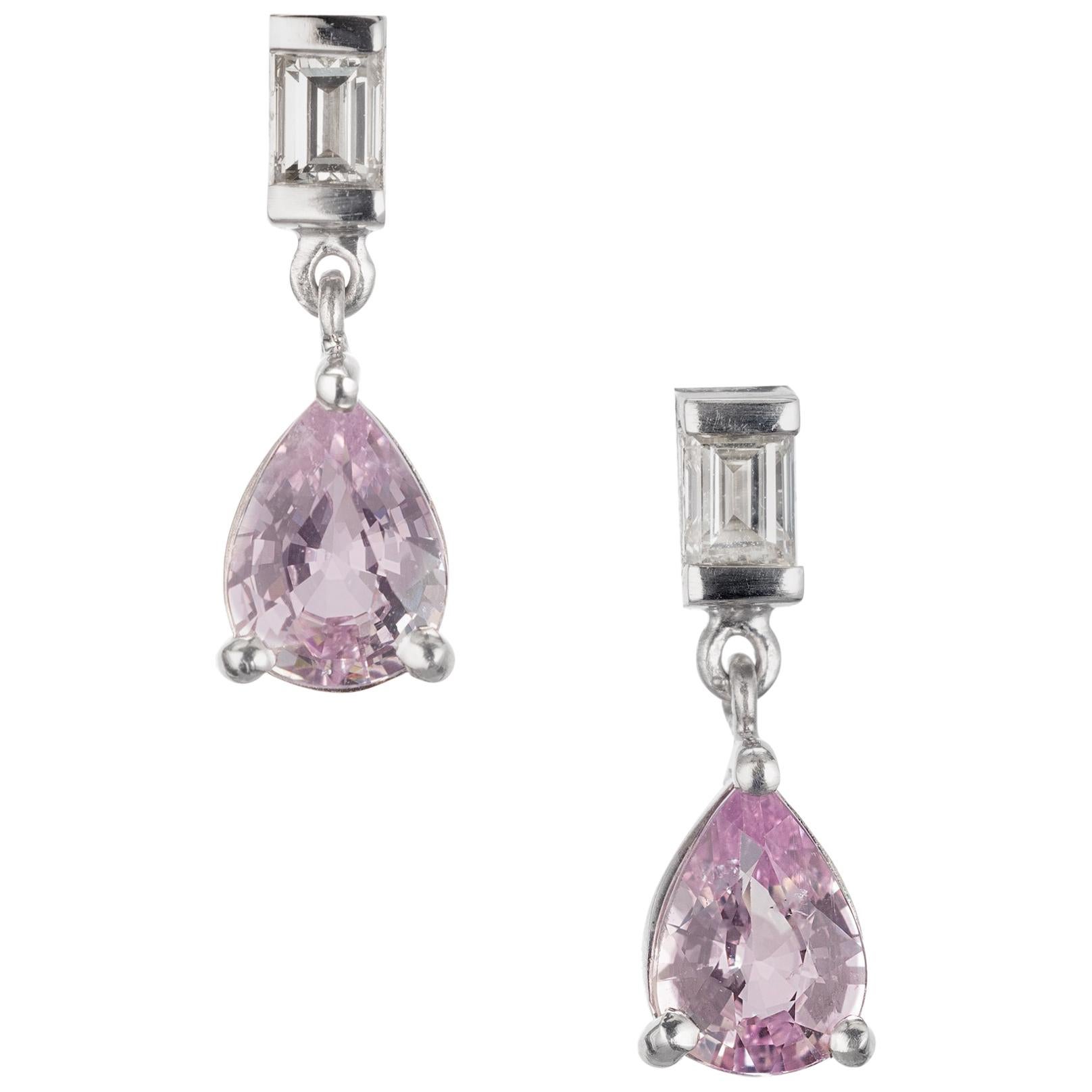Peter Suchy GIA Certified 1.54 Carat Sapphire Diamond Platinum Dangle Earrings For Sale