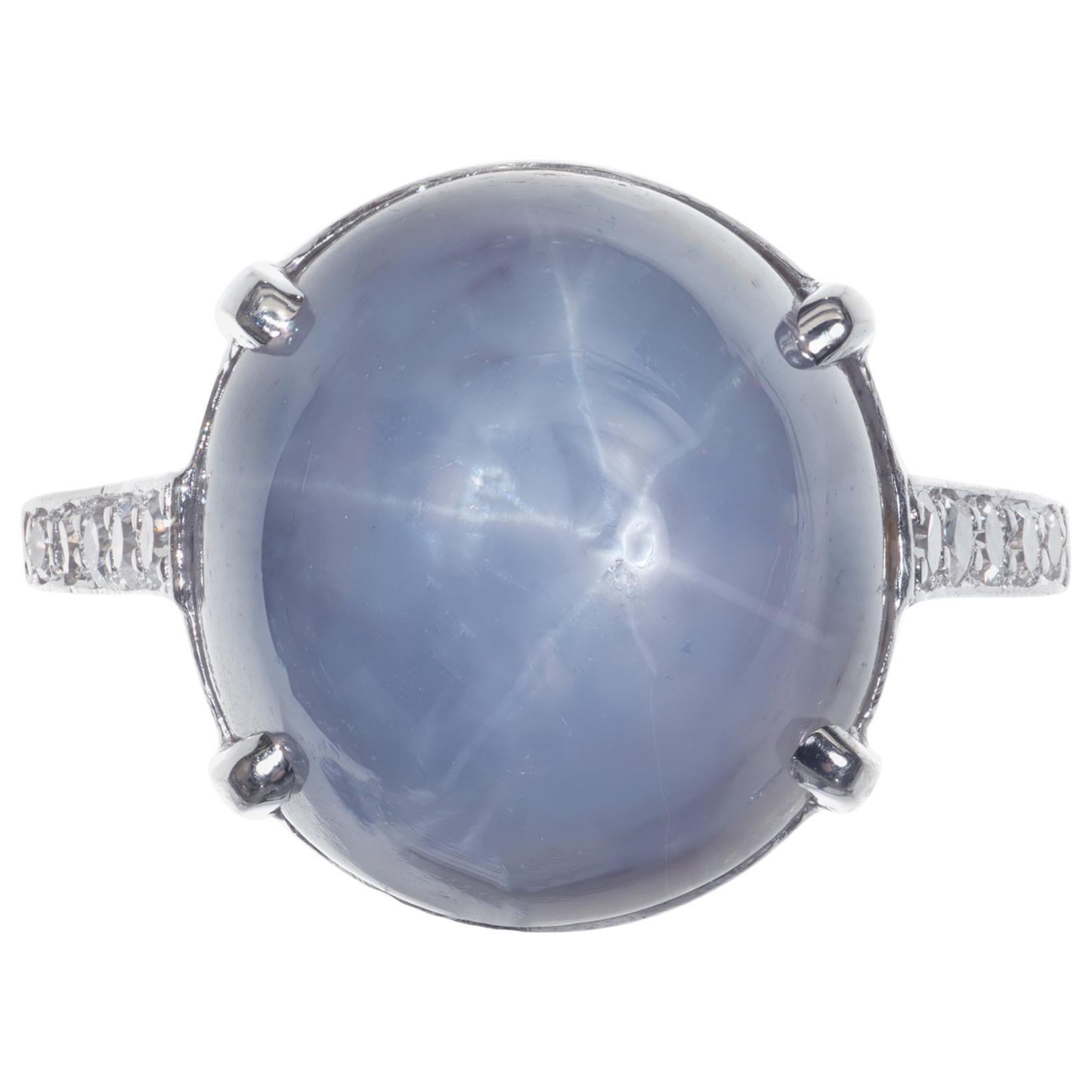 GIA Certified 19.00 Carat Star Sapphire Diamond Platinum Ring