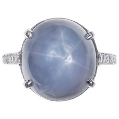 GIA Certified 19.00 Carat Star Sapphire Diamond Platinum Ring