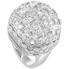 Vintage Harry Winston Round and Baguette Diamonds White Gold Dome Ring