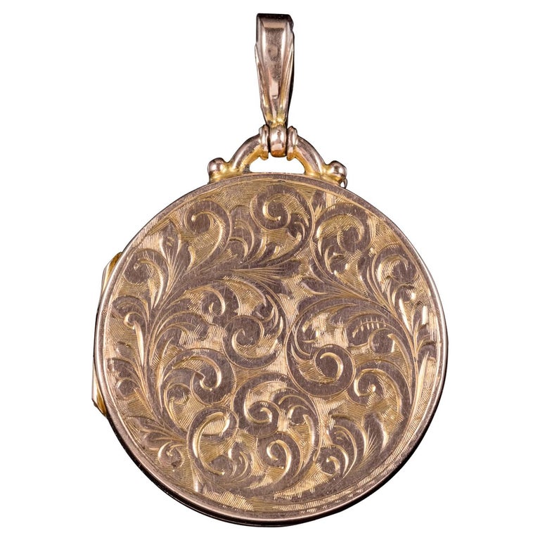 Antique Victorian 9 Carat Rose Gold Round Engraved Locket, circa 1900 ...