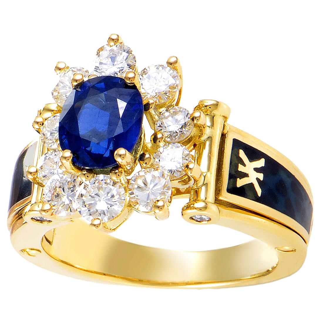 Korloff Enamel Sapphire Diamond Gold Ring