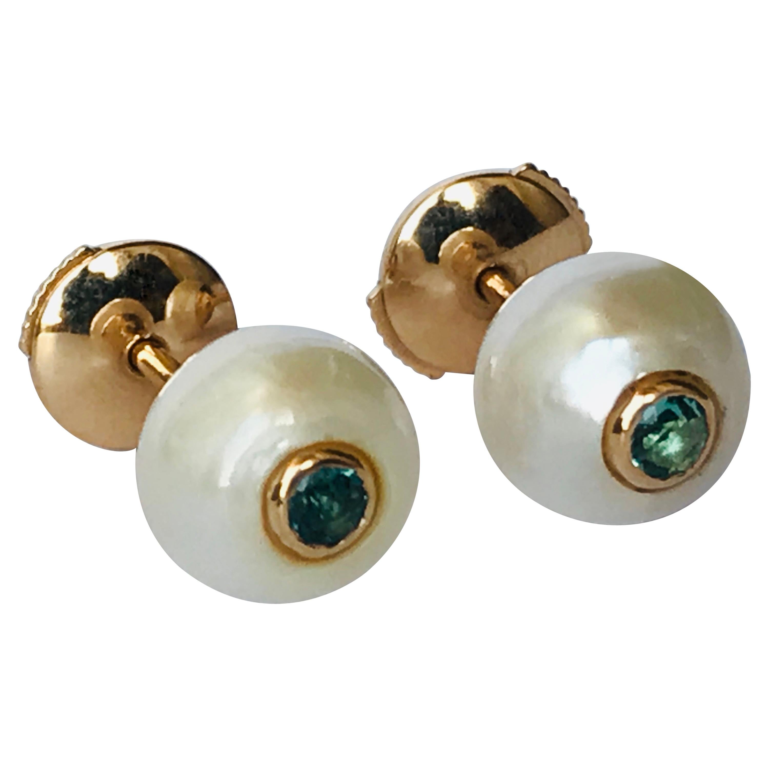 18K Rose Gold, Pearls and Tourmalines pair of Stud Earrings by Frédérique Berman