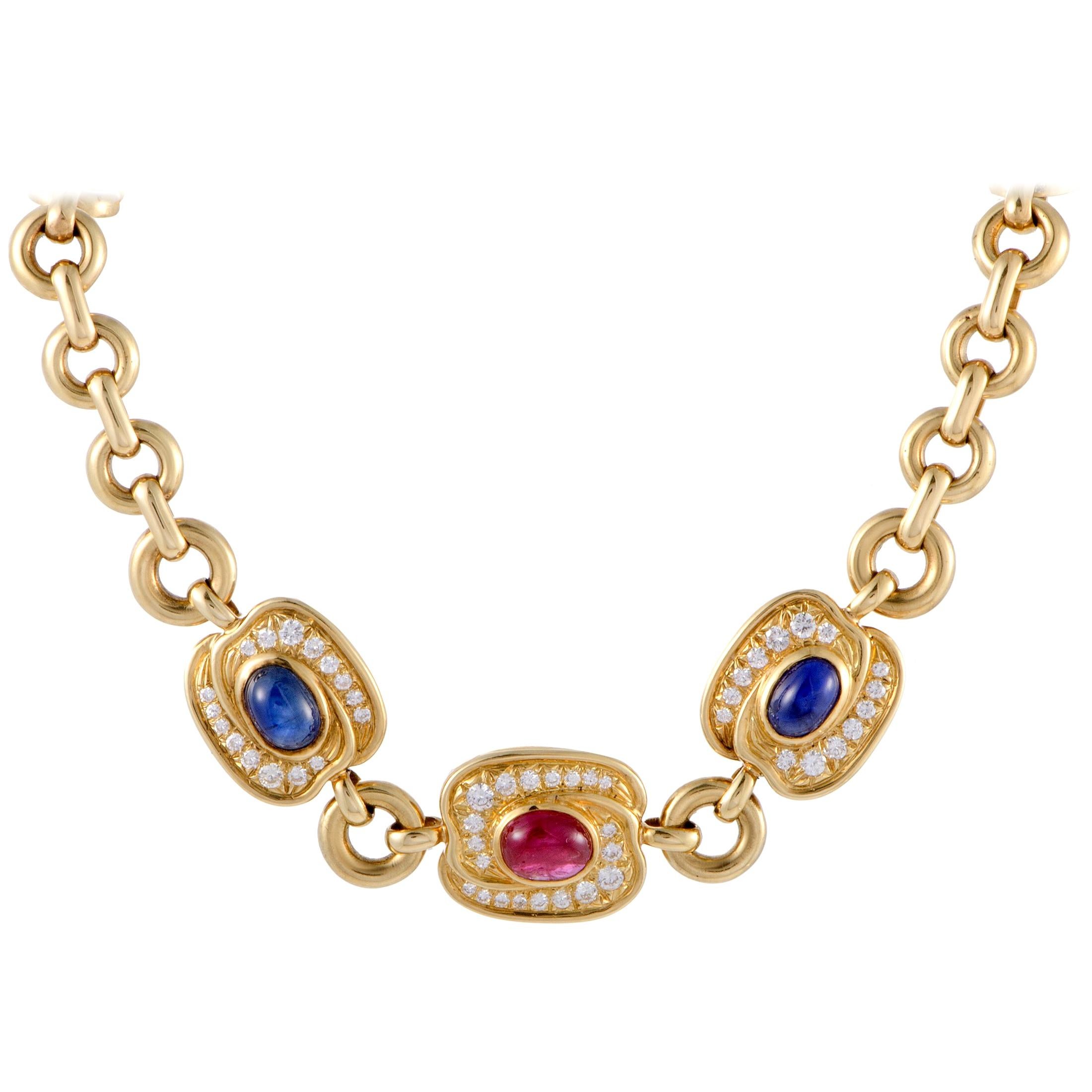 Van Cleef & Arpels Diamond Ruby and Sapphire Yellow Gold Collar Necklace