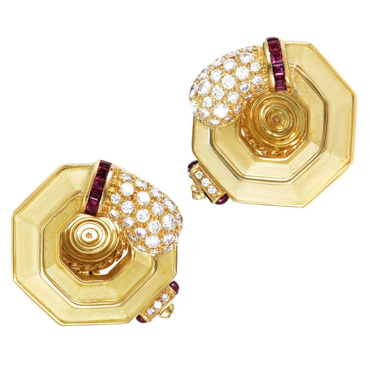 Chaumet Ruby Diamond Gold Clip-On Earrings