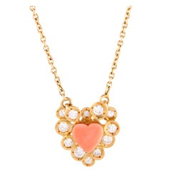 Van Cleef & Arpels Diamond and Coral Heart Yellow Gold Pendant Necklace