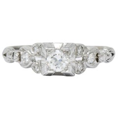 Vintage 0.31 Carat Diamond 18 Karat White Gold Engagement Ring, circa 1940s