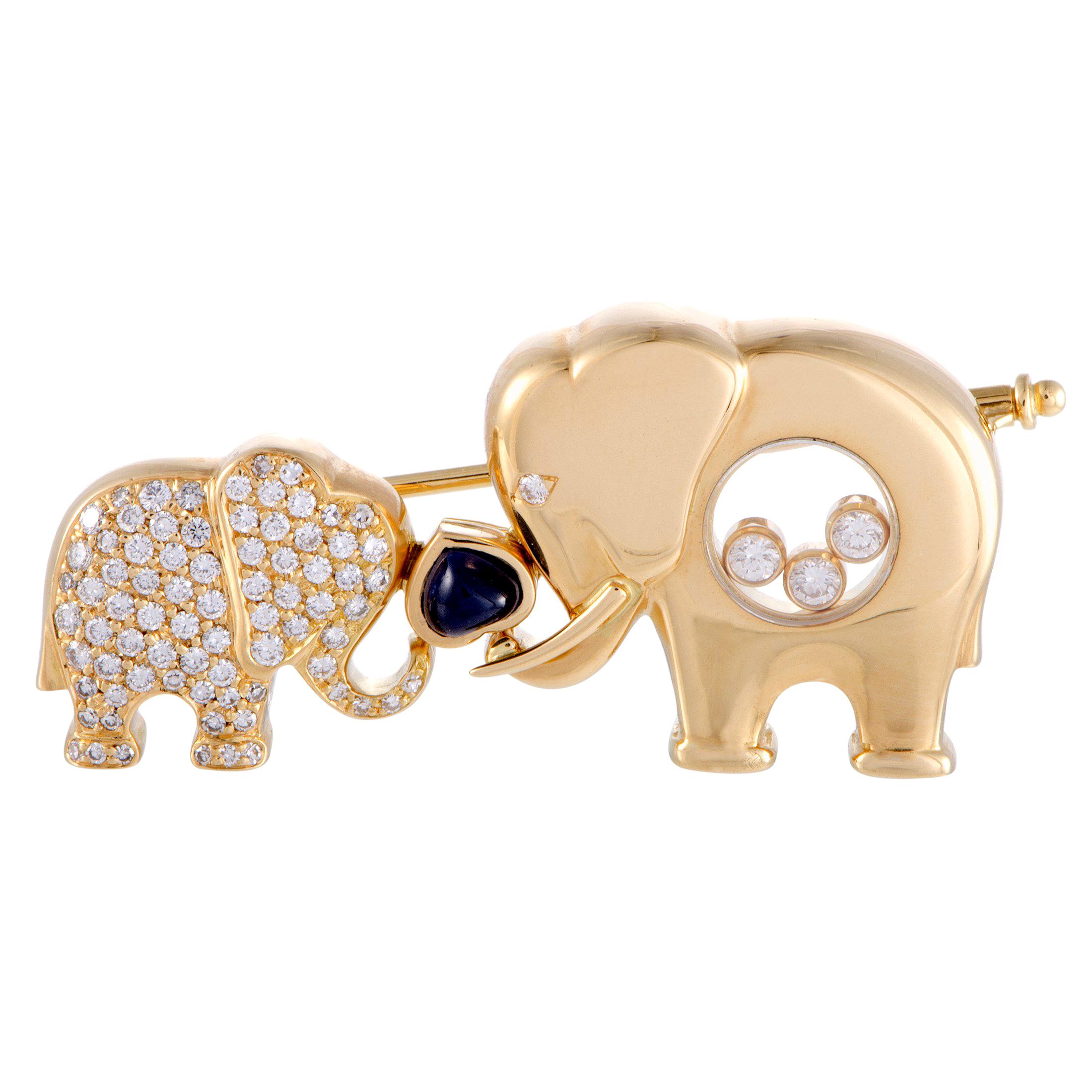 Chopard Diamond and Sapphire Elephants Brooch