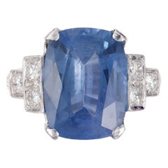 Vintage GIA Certified 5.74 Carat Sapphire Diamond Platinum Engagement Ring