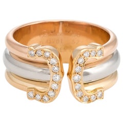 Vintage Cartier Double C Diamond Ring 18 Karat Gold 1997 Estate Jewelry Band