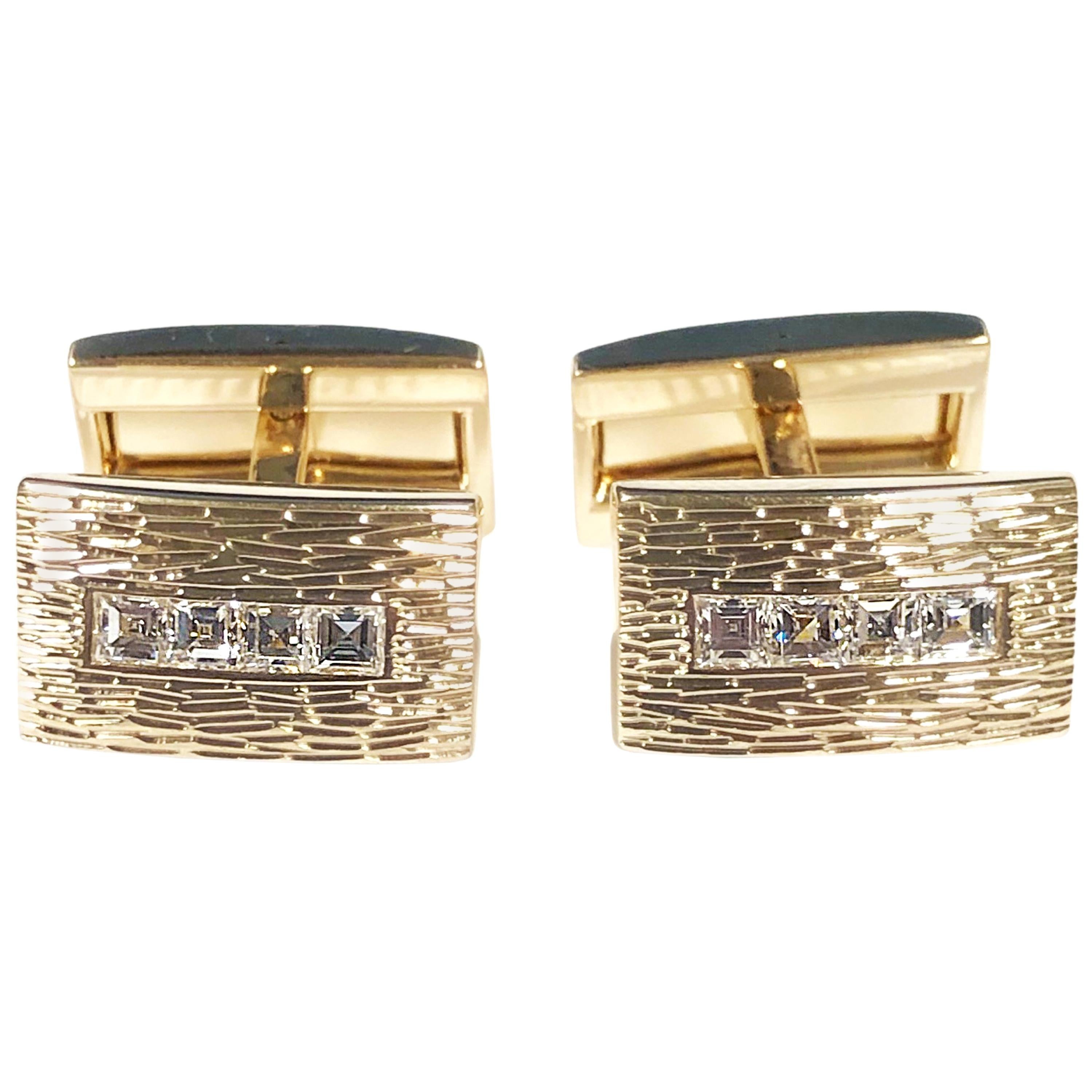 Tiffany & Co. Yellow Gold and Square Cut Diamond Cufflinks