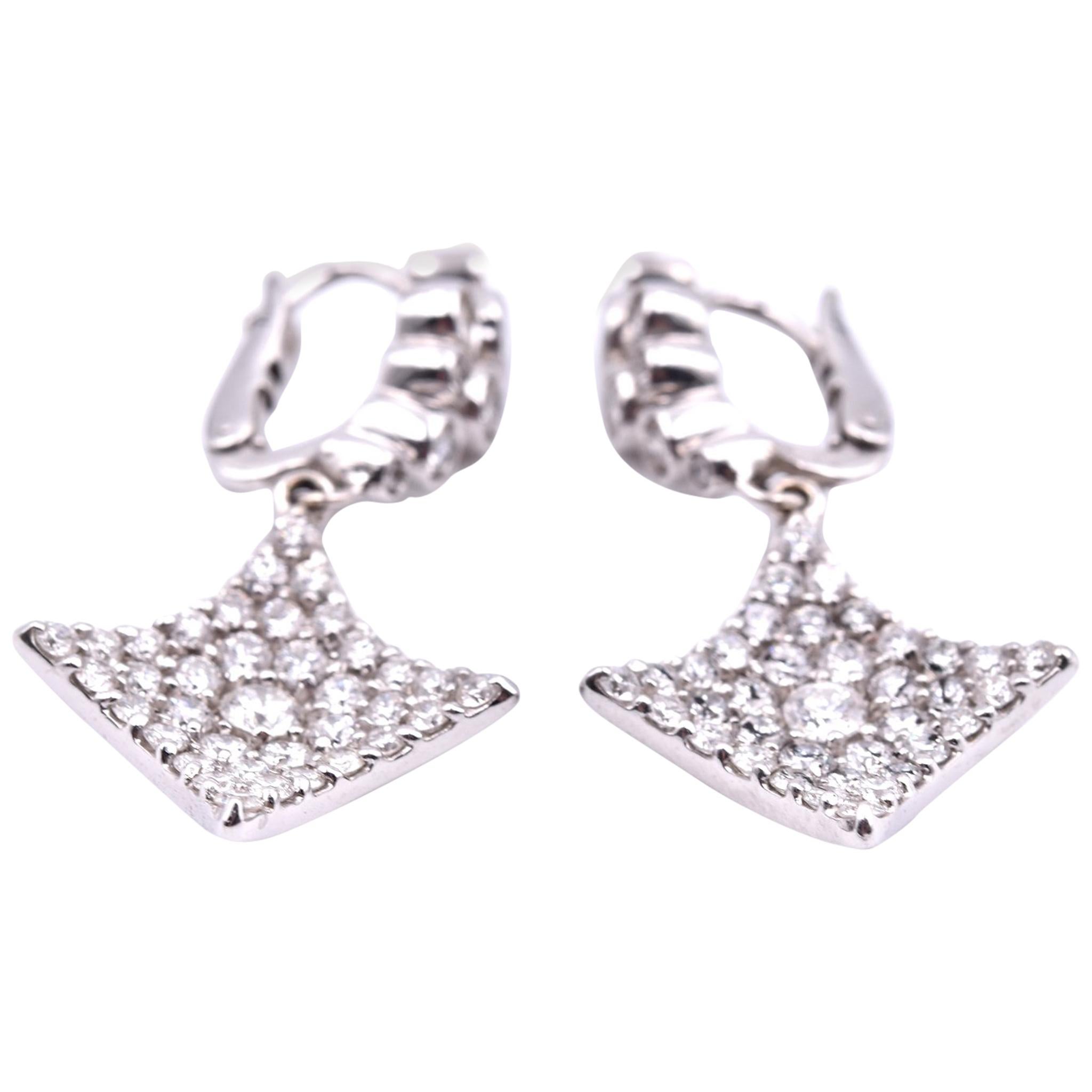 18 Karat White Gold Diamond Kite Drop Earrings For Sale