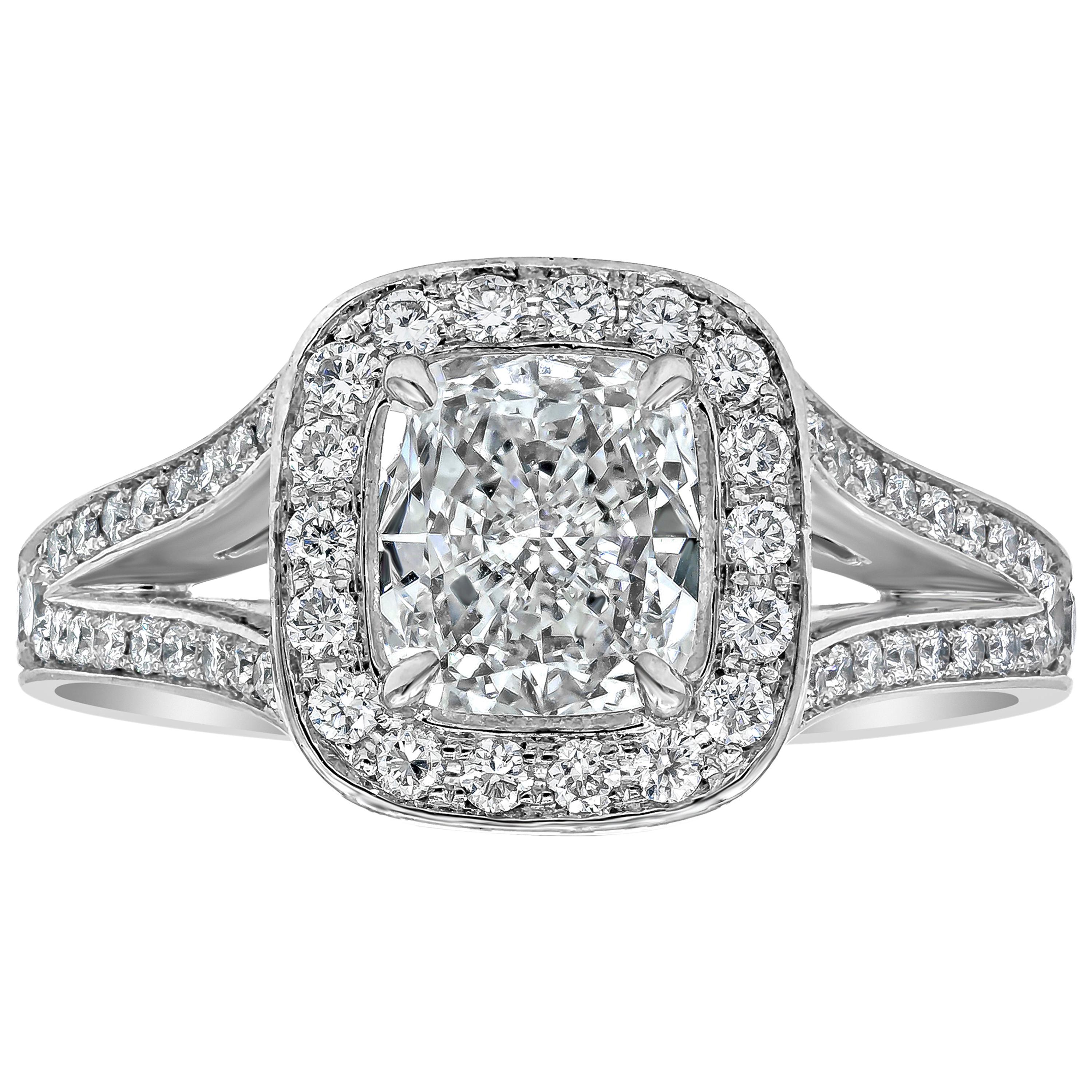 Roman Malakov GIA Certified 1.22 Carats Cushion Cut Diamond Halo Engagement Ring For Sale