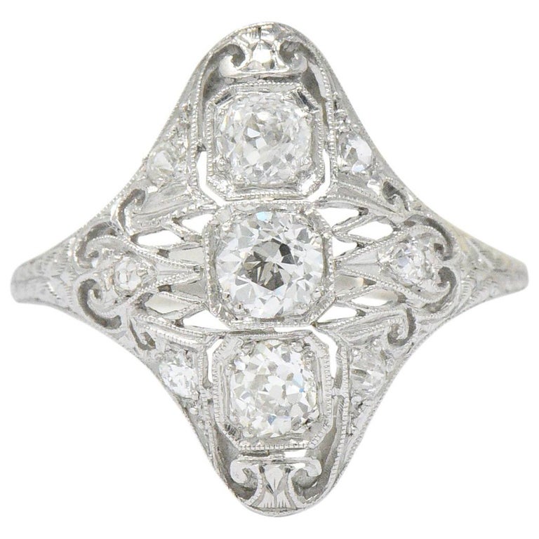 Art Deco 0.93 Carat Old European Cut Diamond Platinum Dinner Ring at ...