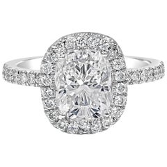 GIA Certified Cushion Cut Diamond Halo Engagement Ring