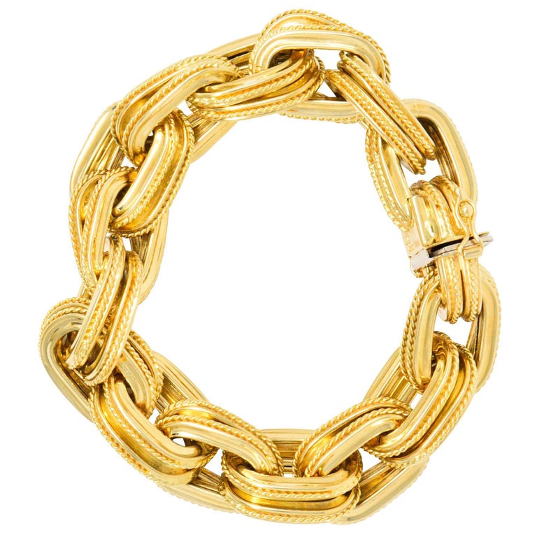 Italian 18 Karat Gold Double Oval Rolo Link Bracelet, circa 1990s For
