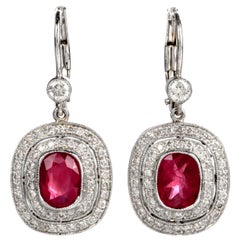 Ruby Diamond 18 Karat Gold French Lever Back Drop Earrings