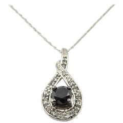 0.60 Carat Black Diamond with White Diamond Accents Pendant Necklace