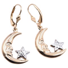 14 Karat Two-Tone Moon and Star Earrings