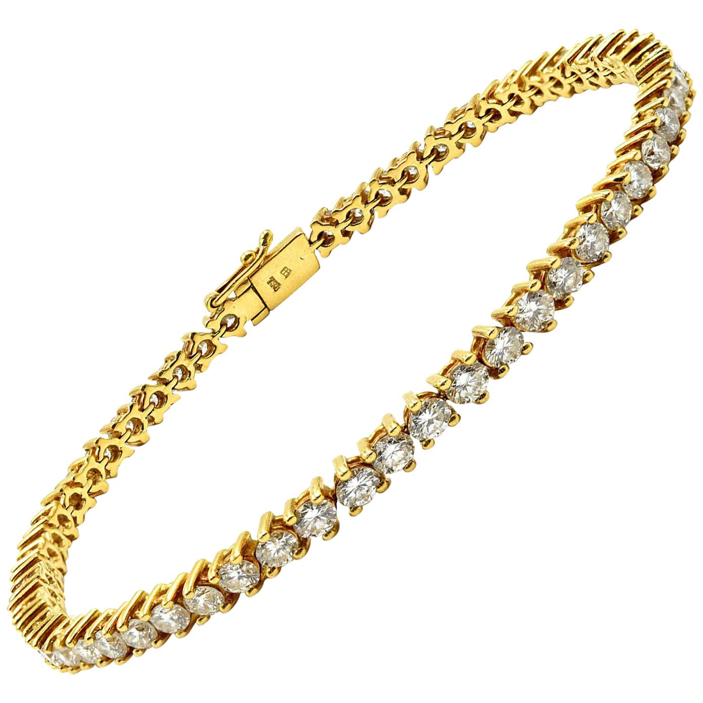 Diamant-In-Linie-Tennisarmband aus 18 Karat Gelbgold