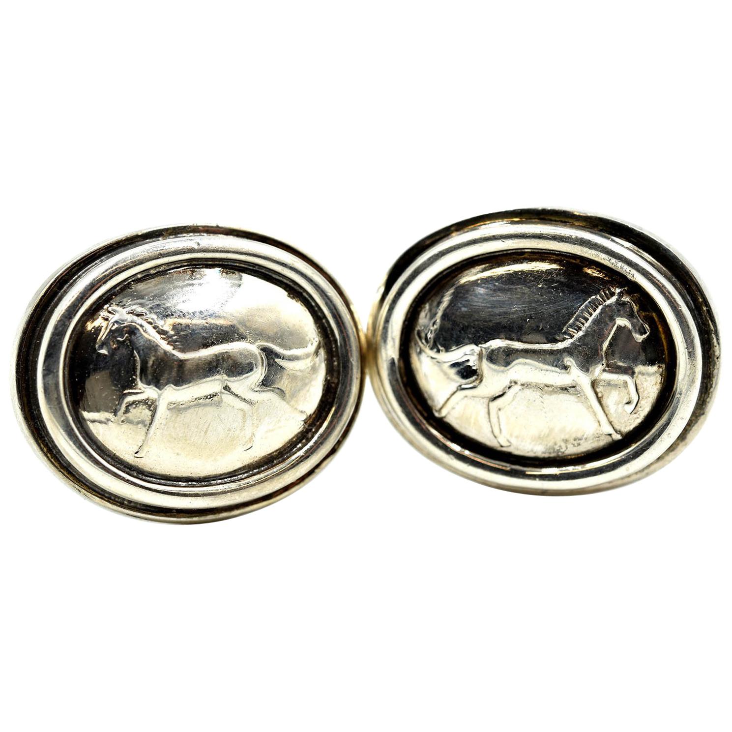 Kieselstein Cord Sterling Silver Equine Button Clip Earrings