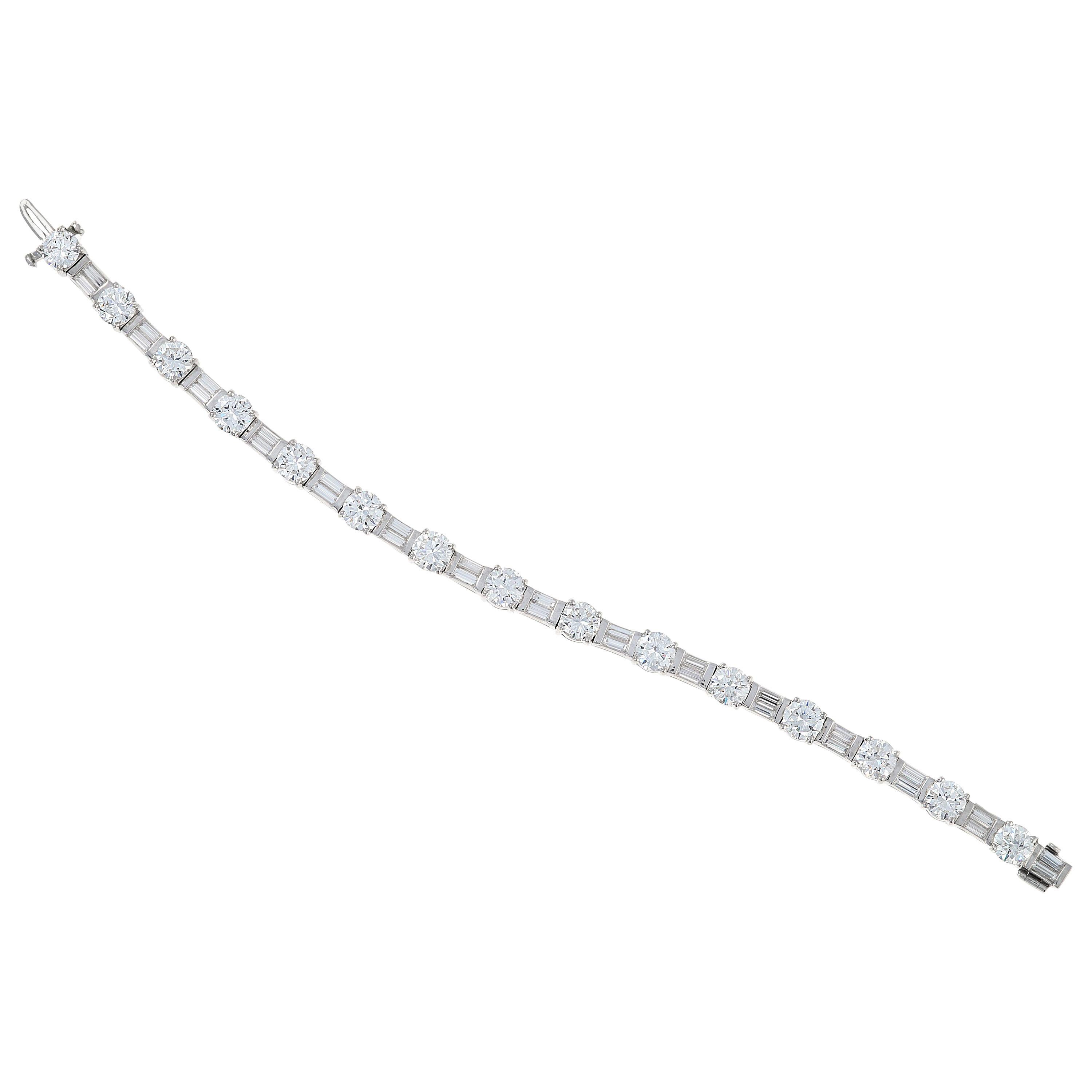 12 Carat Mixed Shape Straight Line Tennis Bracelet, Platinum