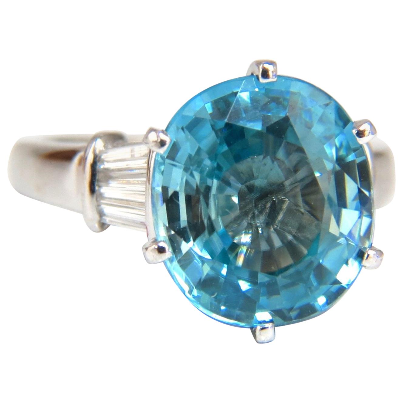7.66 Carat Natural Indigo Blue Zircon Diamonds Ring 14 Karat