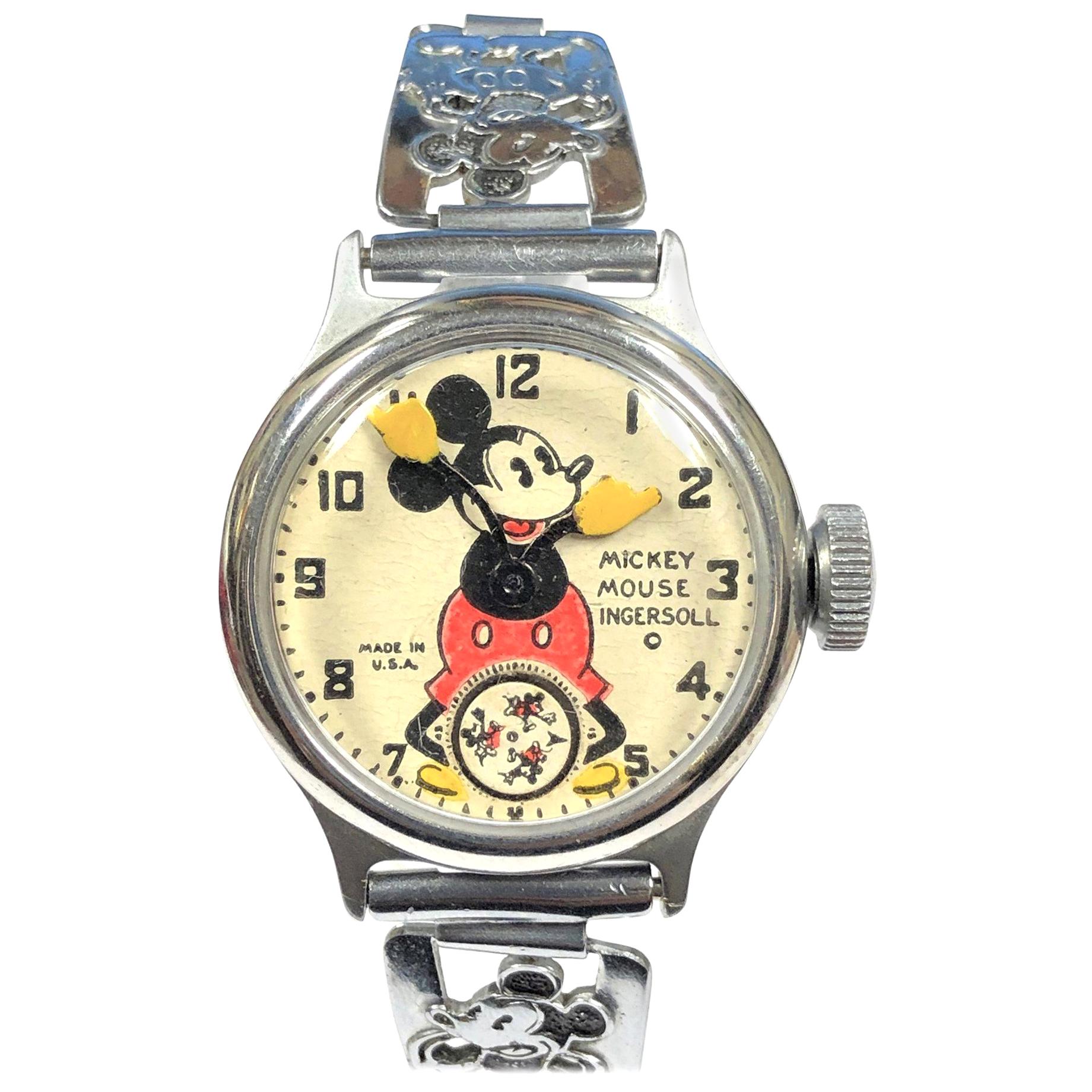 1930er Ingersoll Mickey Mouse mechanische Wind Armbanduhr