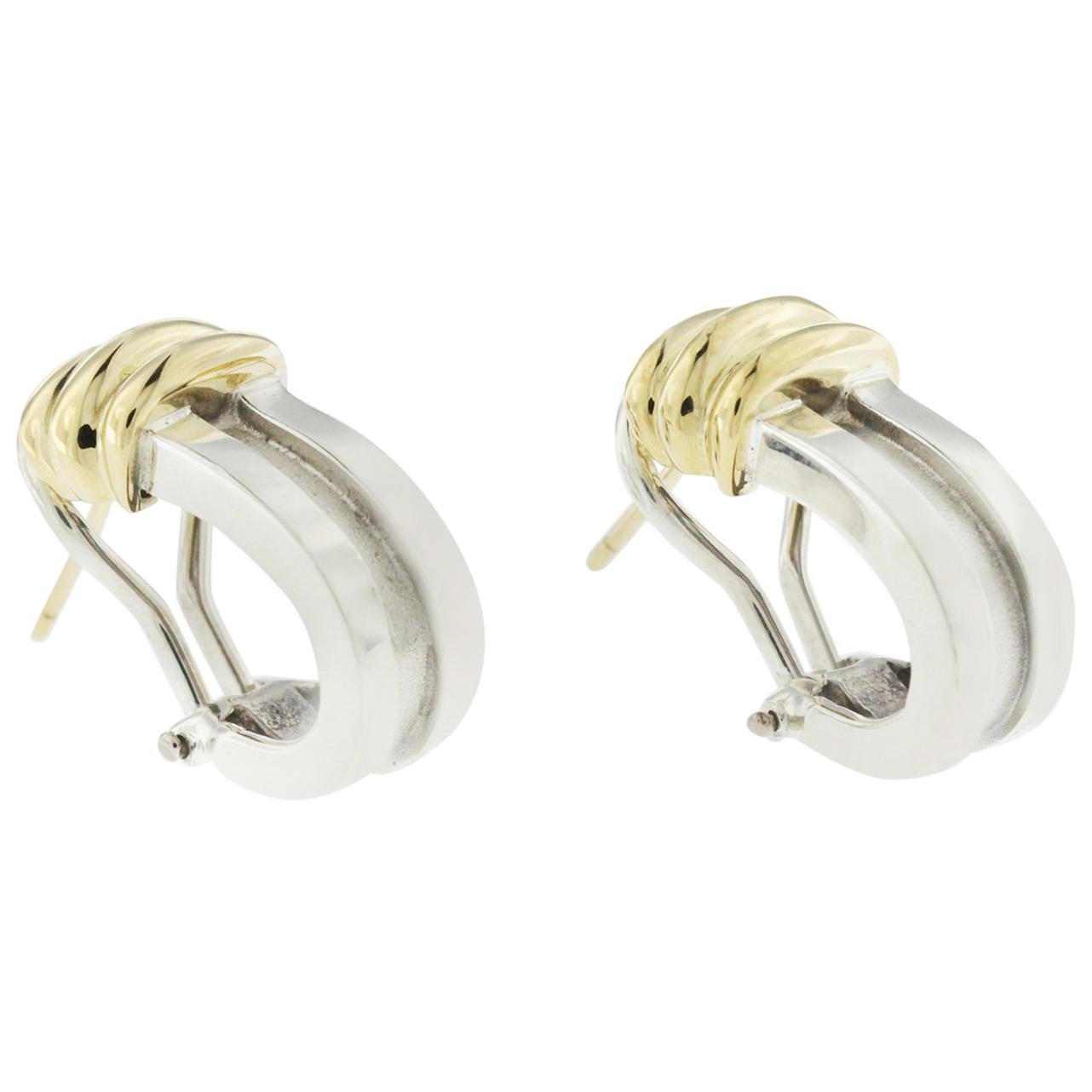 Tiffany & Co. 925 Silver and 18 Karat Yellow Gold Atlas Hoop Clip-On Earrings