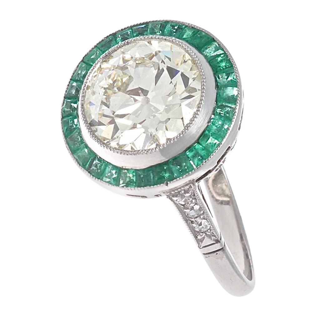 Art Deco Revival 2.50 Carat Diamond Emerald Platinum Engagement Ring