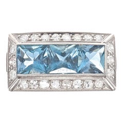 Art Deco Revival Aquamarine Diamond Platinum Ring