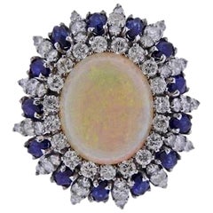 Estate Retro 10 Carat Opal Sapphire VS Diamond Statement Cocktail Ring