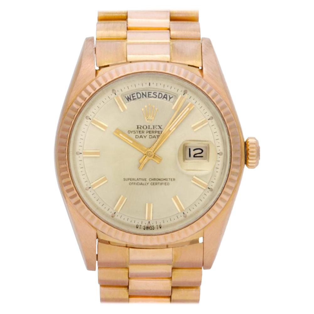 Rolex Day-Date 1803 18 Karat Rose Gold Dial Auto Watch, circa 1972 For Sale