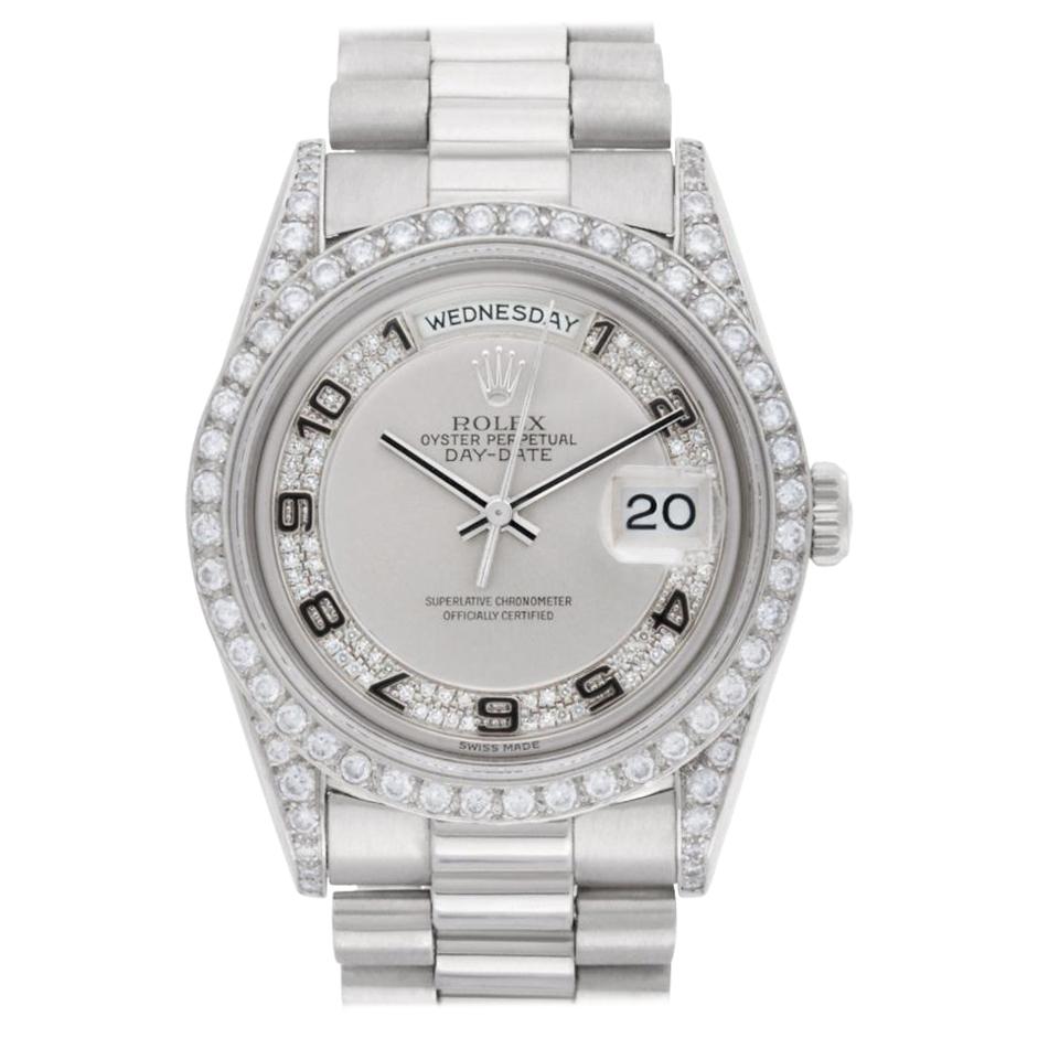 Rolex Day-Date 18206 Platinum Original Diamonds Silver Dial Auto Watch, 1993 im Angebot