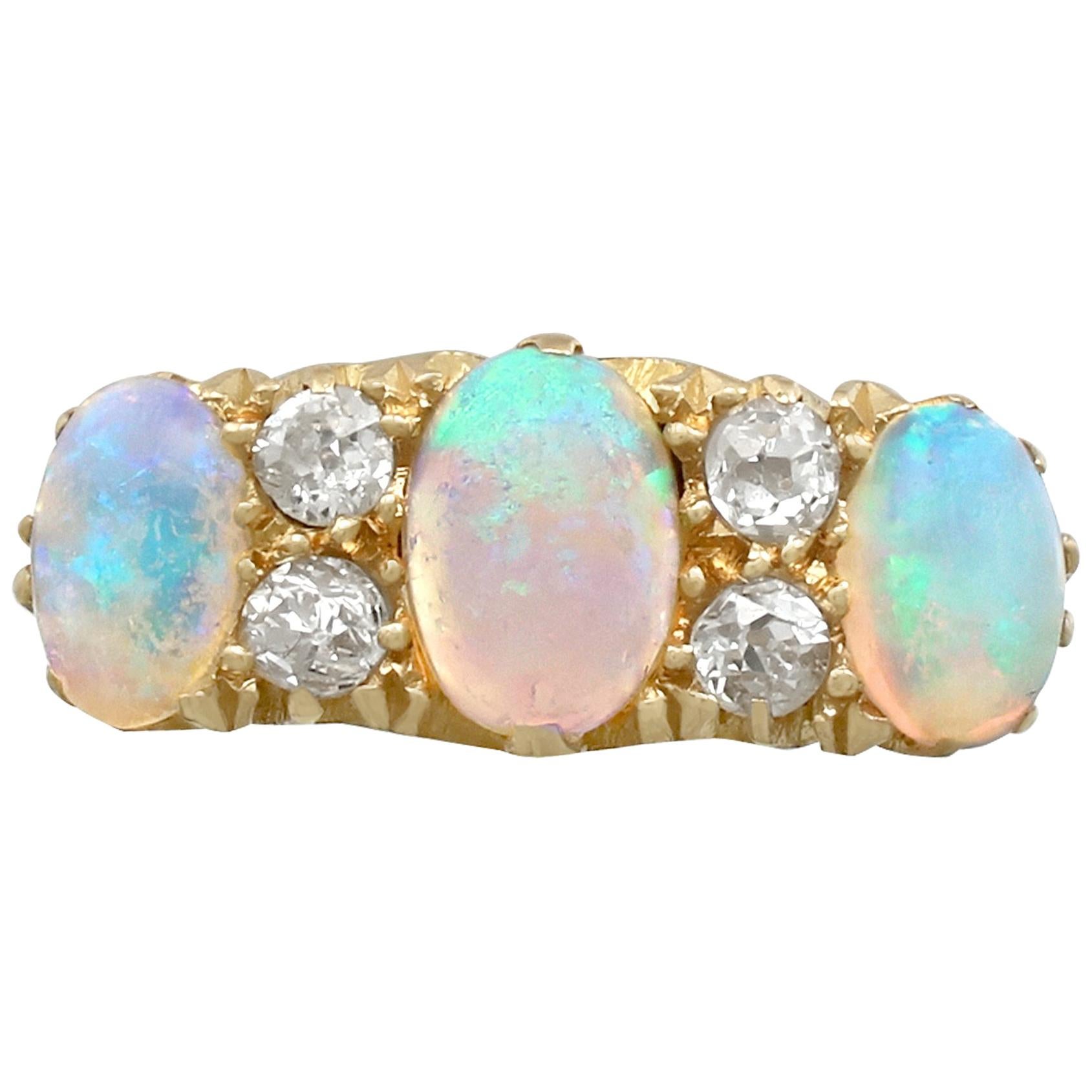 Antique 1911 1.74 Carat Opal and Diamond Yellow Gold Cocktail Ring