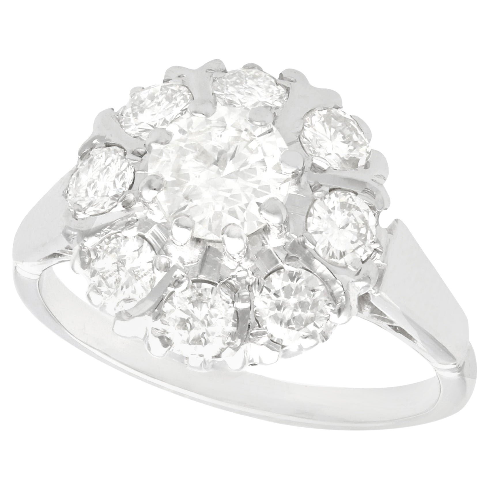 1960s 1.45 Carat Diamond and White Gold Cluster Engagement Ring
