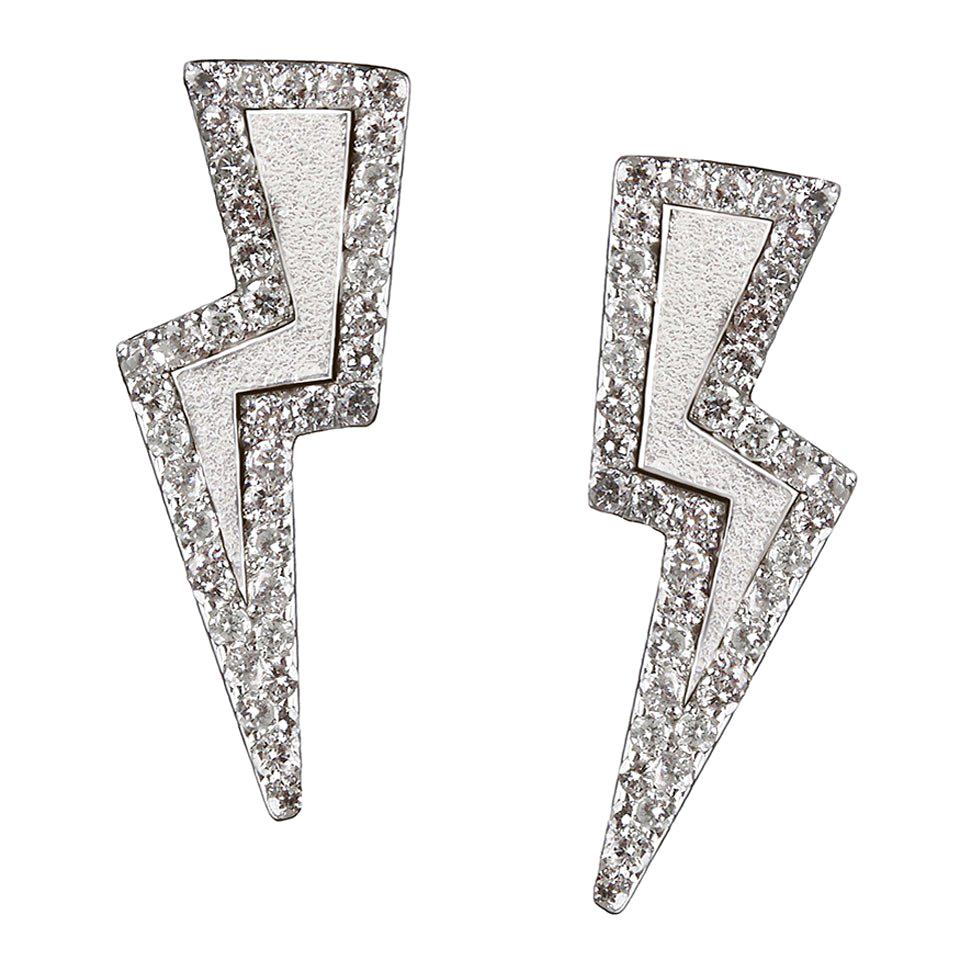 Sterling Silver and Diamond Lightning Bolt Earrings For Sale