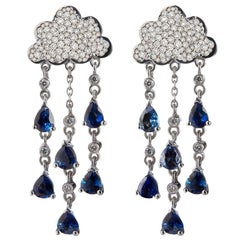 18ct White Gold, Diamond and Sapphire Chandelier Rainstorm Cloud Earrings