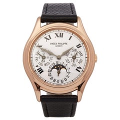 Patek Philipe Perpetual Calendar Porcelain Dial 18K Rose Gold 3940 Wristwatch